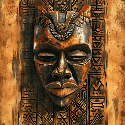 Ancient Tribal Mask Design Canvas Wall Art