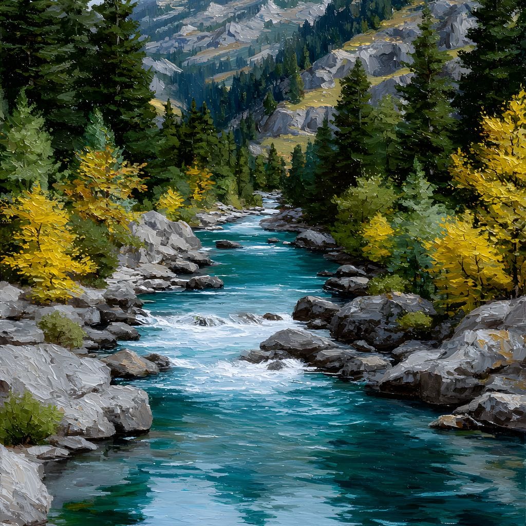 Alpine River Evergreen Peaks Canvas Wall Art