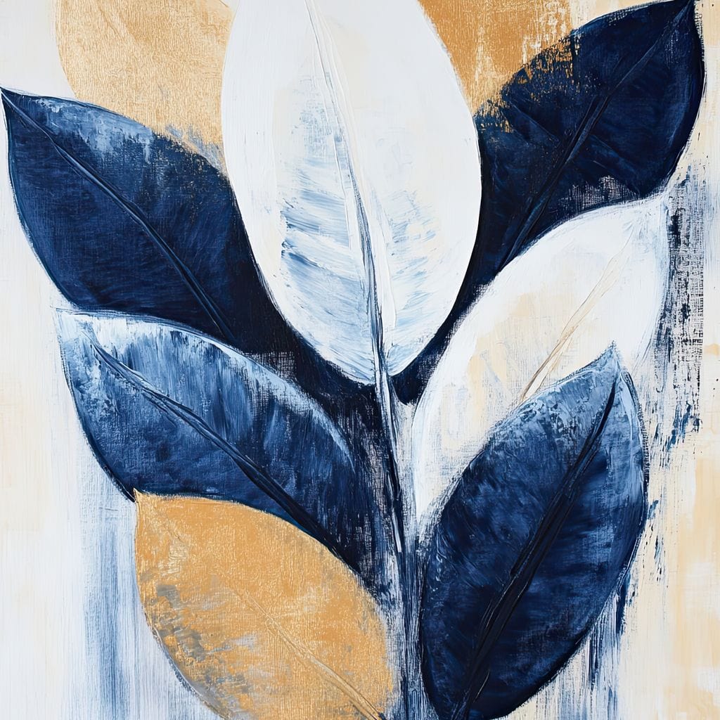 Golden Indigo Leaves Canvas Wall Art