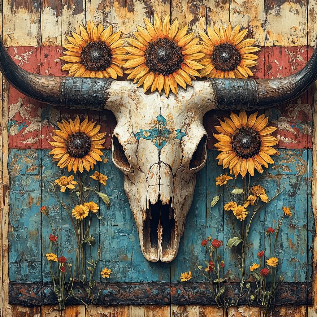 Sunflower Skulls Vintage Charm Canvas Wall Art
