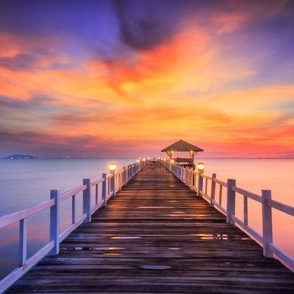 Celebrated Pier Pink Sunset Canvas Wall Art