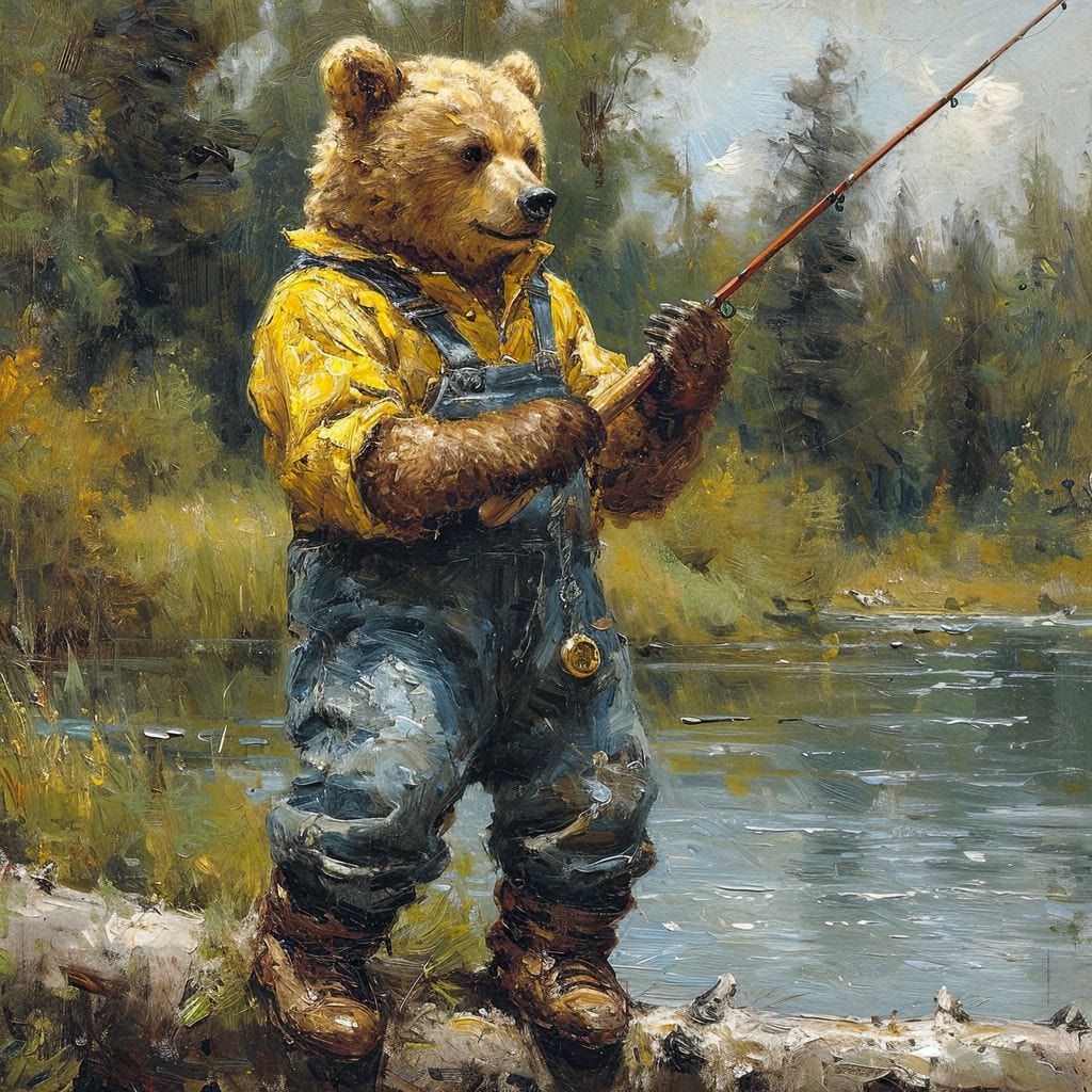 Bear Fishing Canvas Wall Art