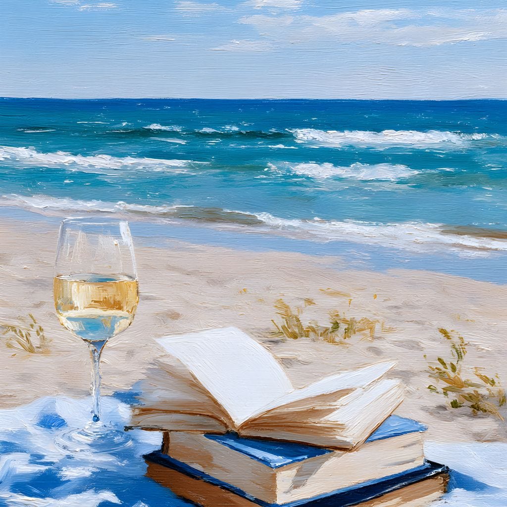 Seaside Pages and Golden Sip Canvas Wall Art