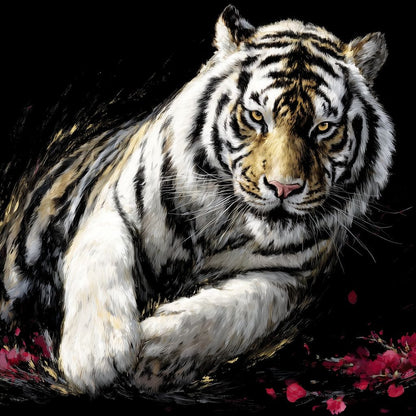 Snow Tiger Petal Shadow Canvas Wall Art