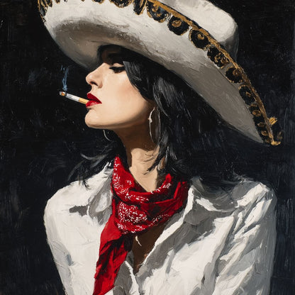 Sombrero Smoke Noir Portrait Canvas Wall Art