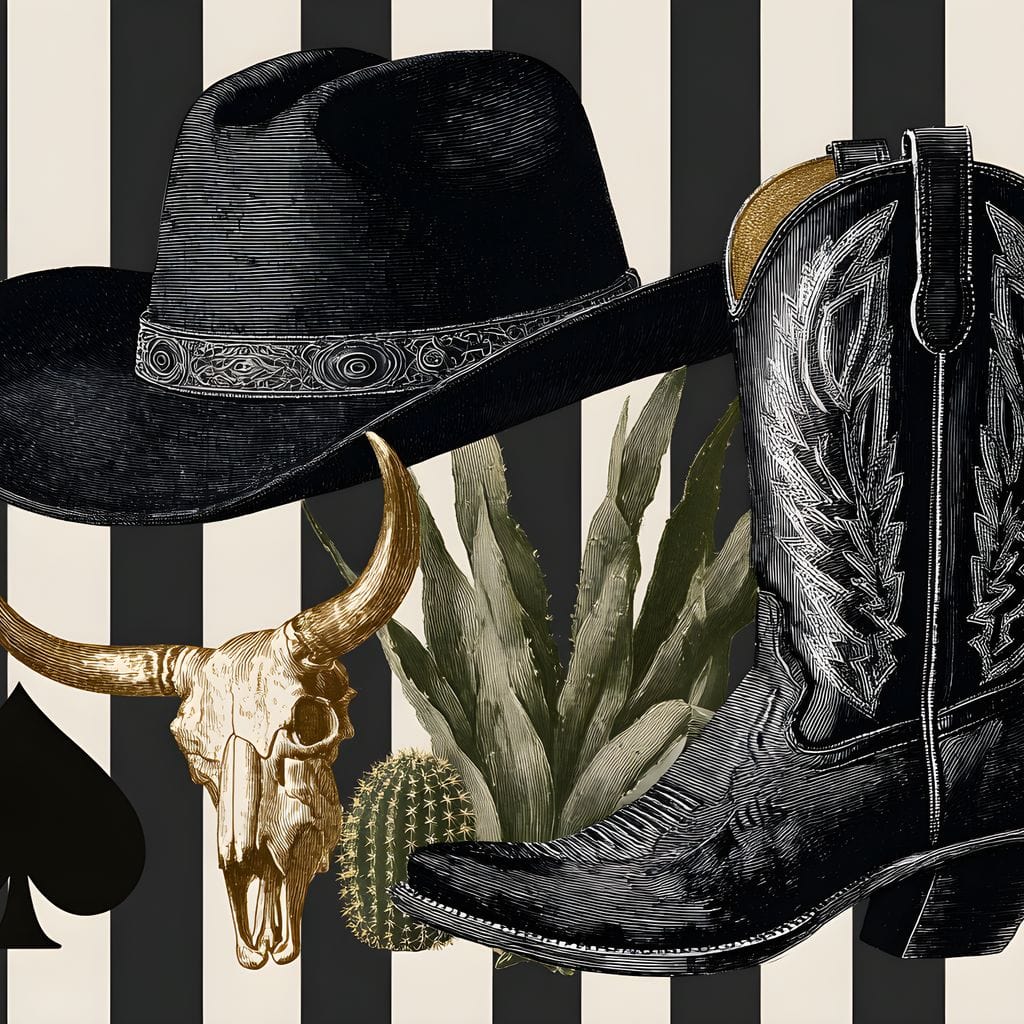 Cowboy Boot Hat Skull Cactus Canvas Wall Art