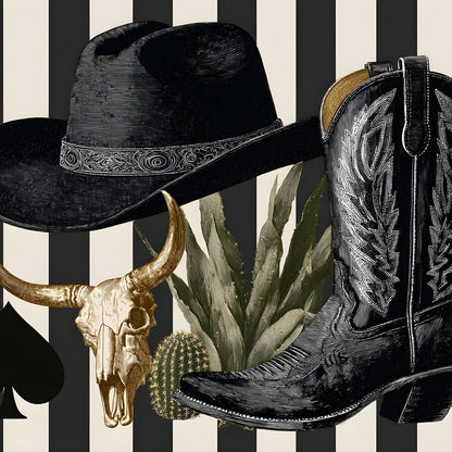 Cowboy Boot Hat Skull Cactus Canvas Wall Art