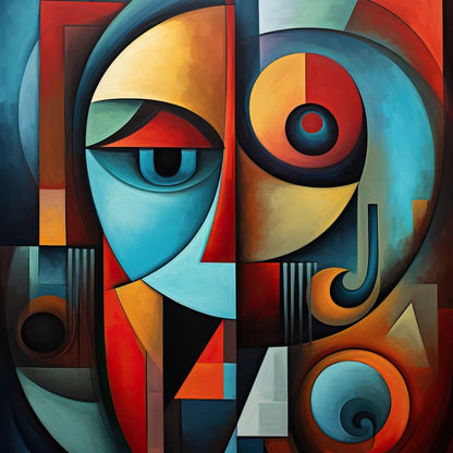 Scarlet, Sienna, and Mustard Cubism Canvas Wall Art
