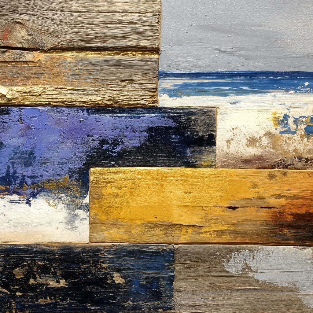 Coastal Indigo Gold Layers Canvas Wall Art