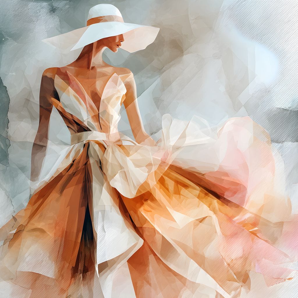 Sun Hat Lady in Peach Gown Canvas Wall Art