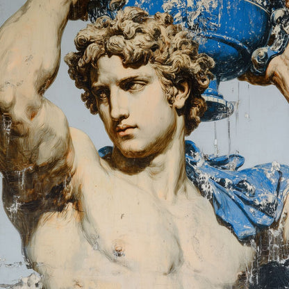 Marble Statue With Blue Urn Canvas Wall Art