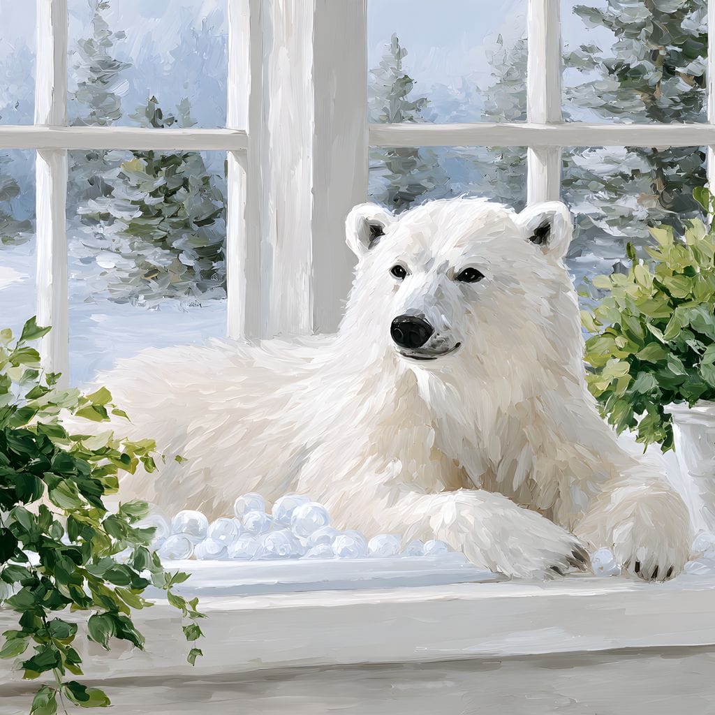 Polar Bear Winter Window Nook Canvas Wall Art