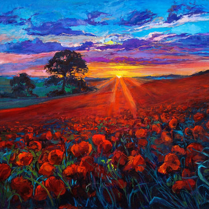 Sunset Over the Poppy Fields Canvas Wall Art