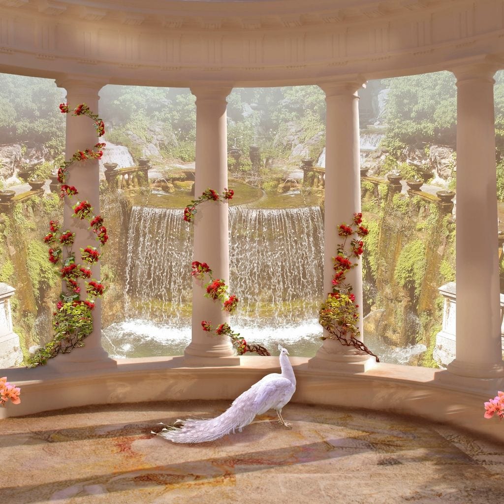 Classical Garden & Waterfall Canvas Wall Art
