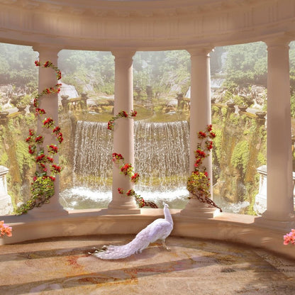 Classical Garden & Waterfall Canvas Wall Art