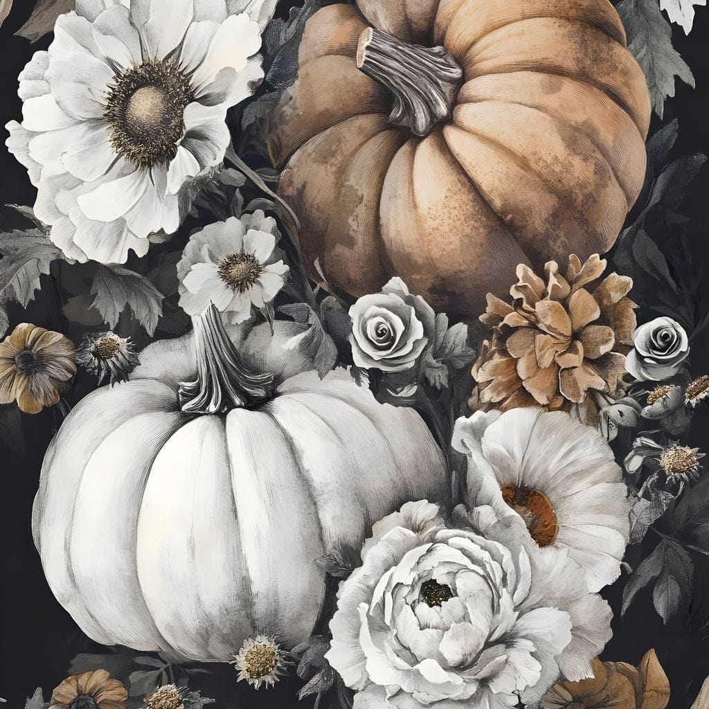 Autumn Pumpkin Floral Reverie Canvas Wall Art