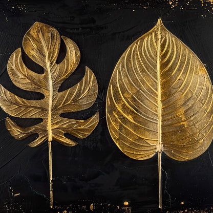 Golden Leaves on Black Background Canvas Wall Art