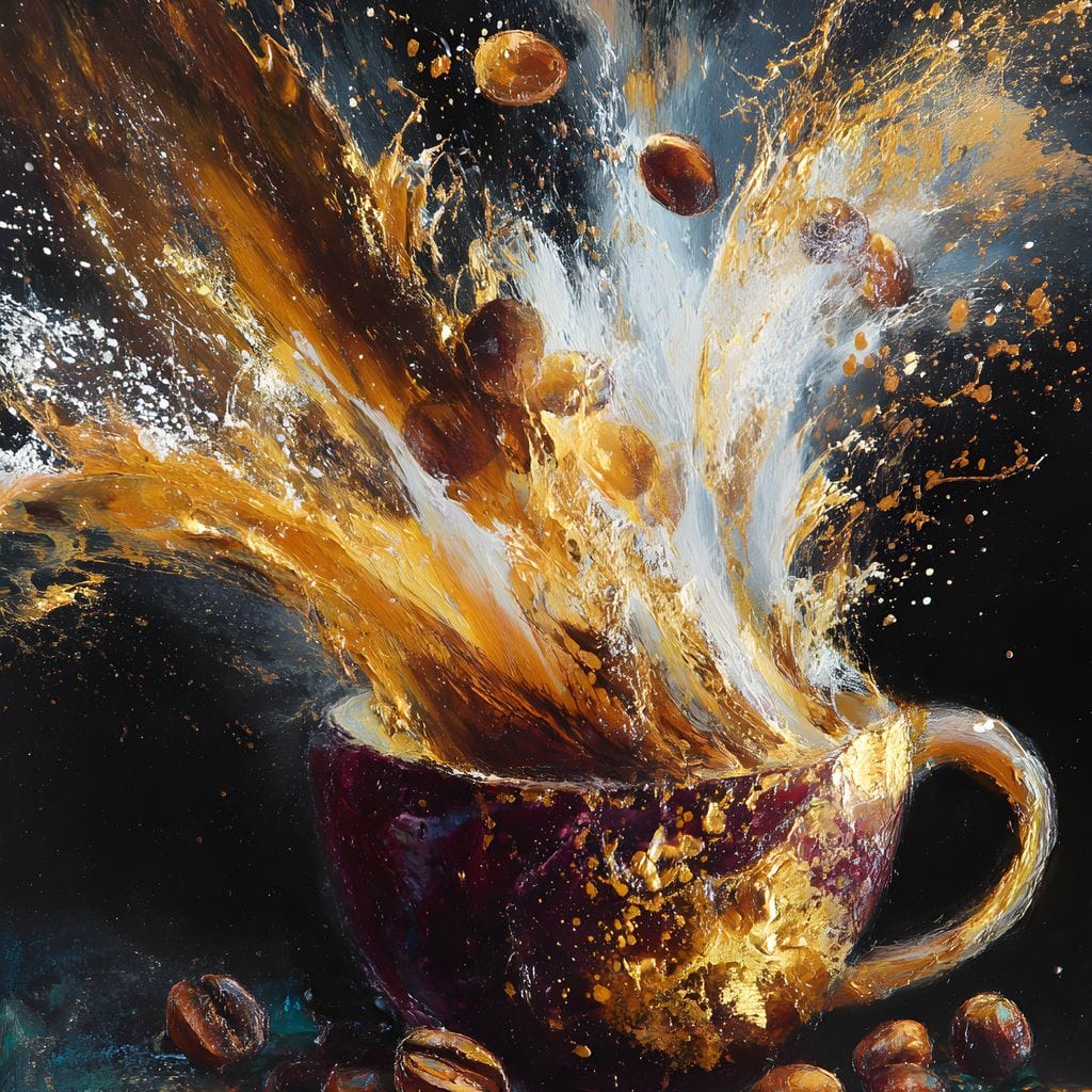 Golden Espresso Burst Cup Canvas Wall Art