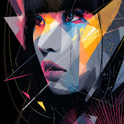 Neon Prism Portrait of Muse Canvas Wall Art