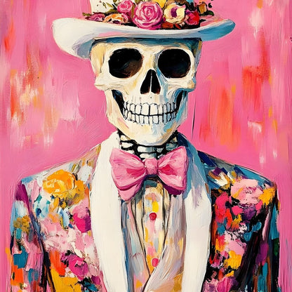 Dapper Skeleton Floral Jubilee Canvas Wall Art