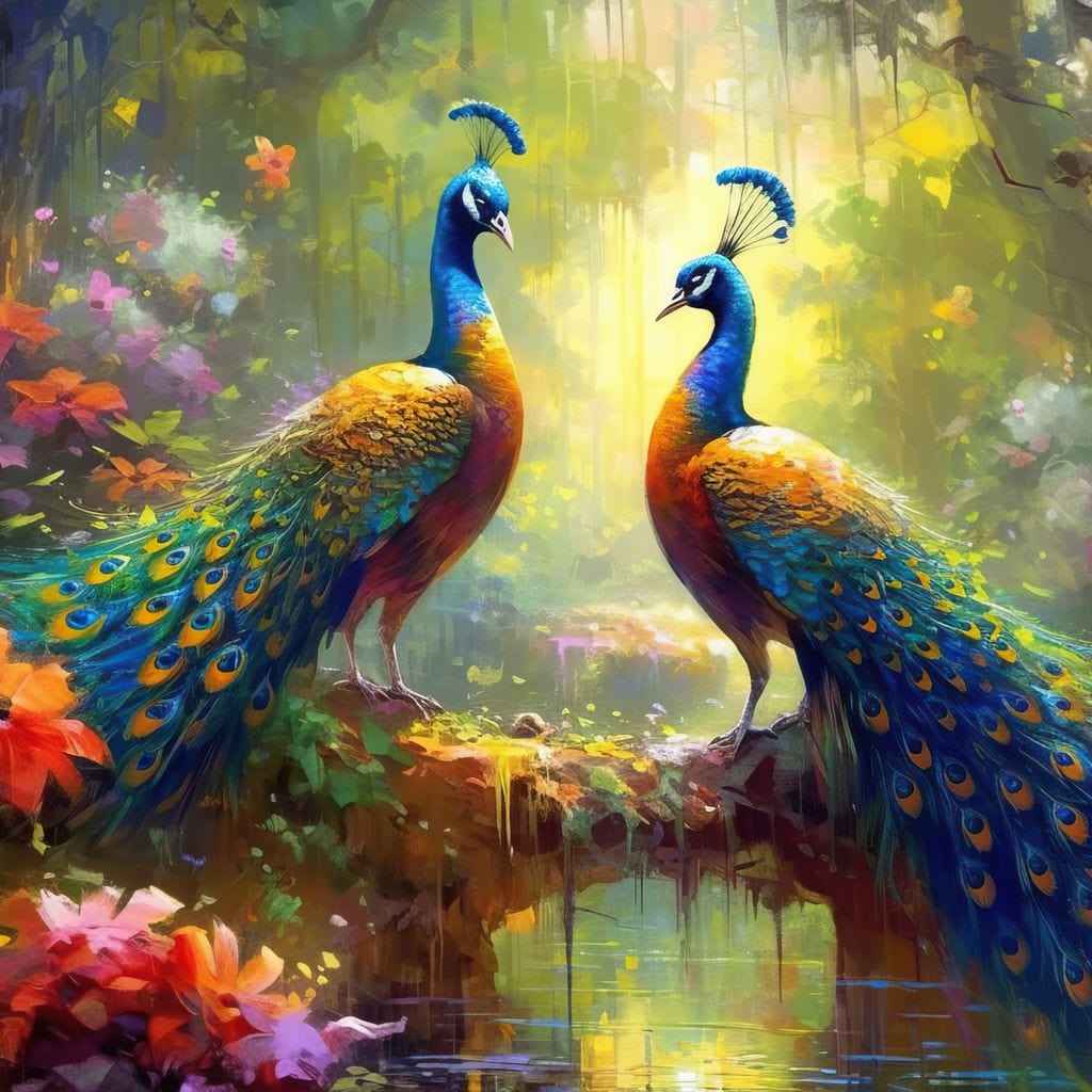 Two Peacocks Canvas Wall Art