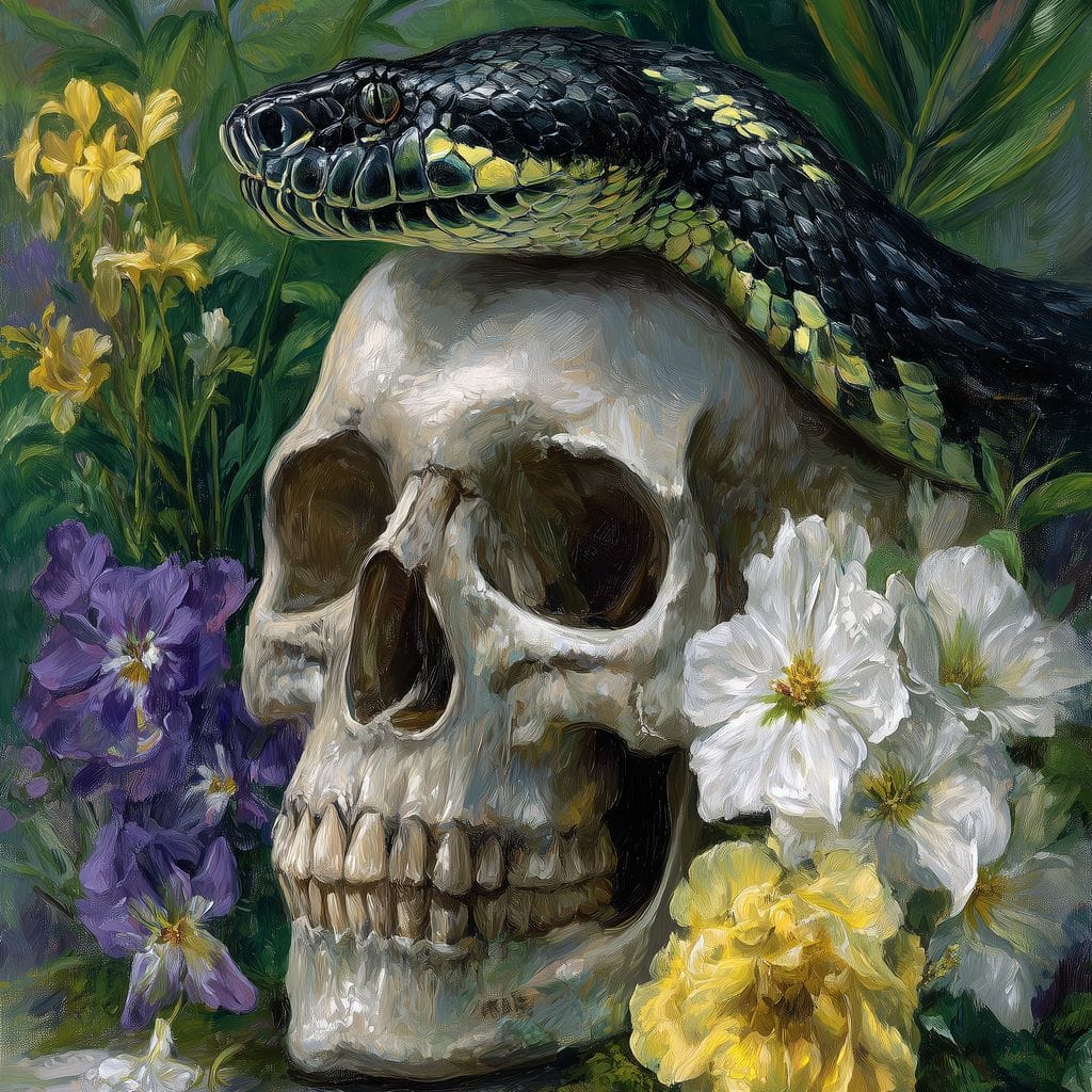 Serpent Crowned Skull Garden Canvas Wall Art