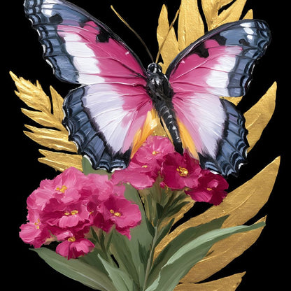 Radiant Butterfly and Gold Florals Canvas Wall Art