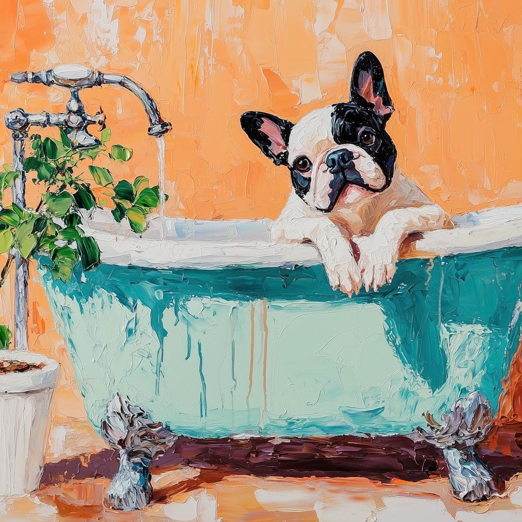 French Bulldog in the Tub Canvas Wall Art
