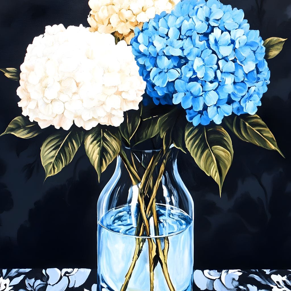 Hydrangea Dream in Glass Vase Canvas Wall Art