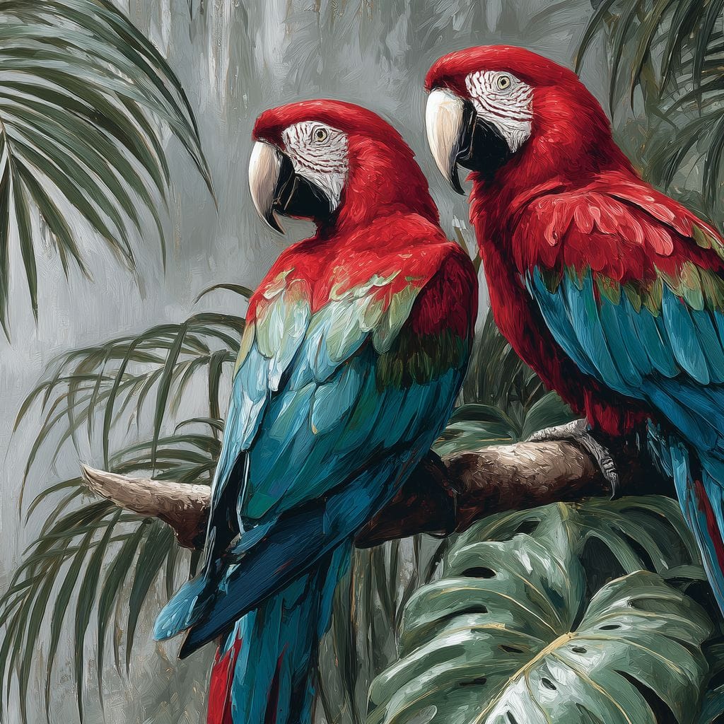 Tropical Macaw Duo Rainforest Canvas Wall Art