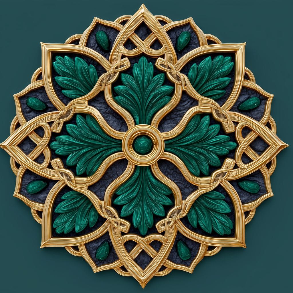 Gilded Emerald Knot Medallion Canvas Wall Art