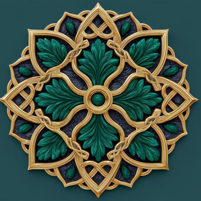Gilded Emerald Knot Medallion Canvas Wall Art