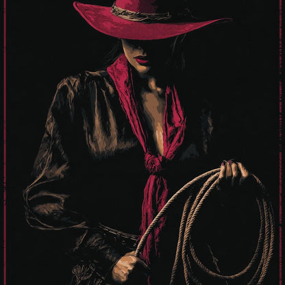 Midnight Cowgirl Red Hat Canvas Wall Art