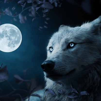 Wolf Full Moon Canvas Wall Art