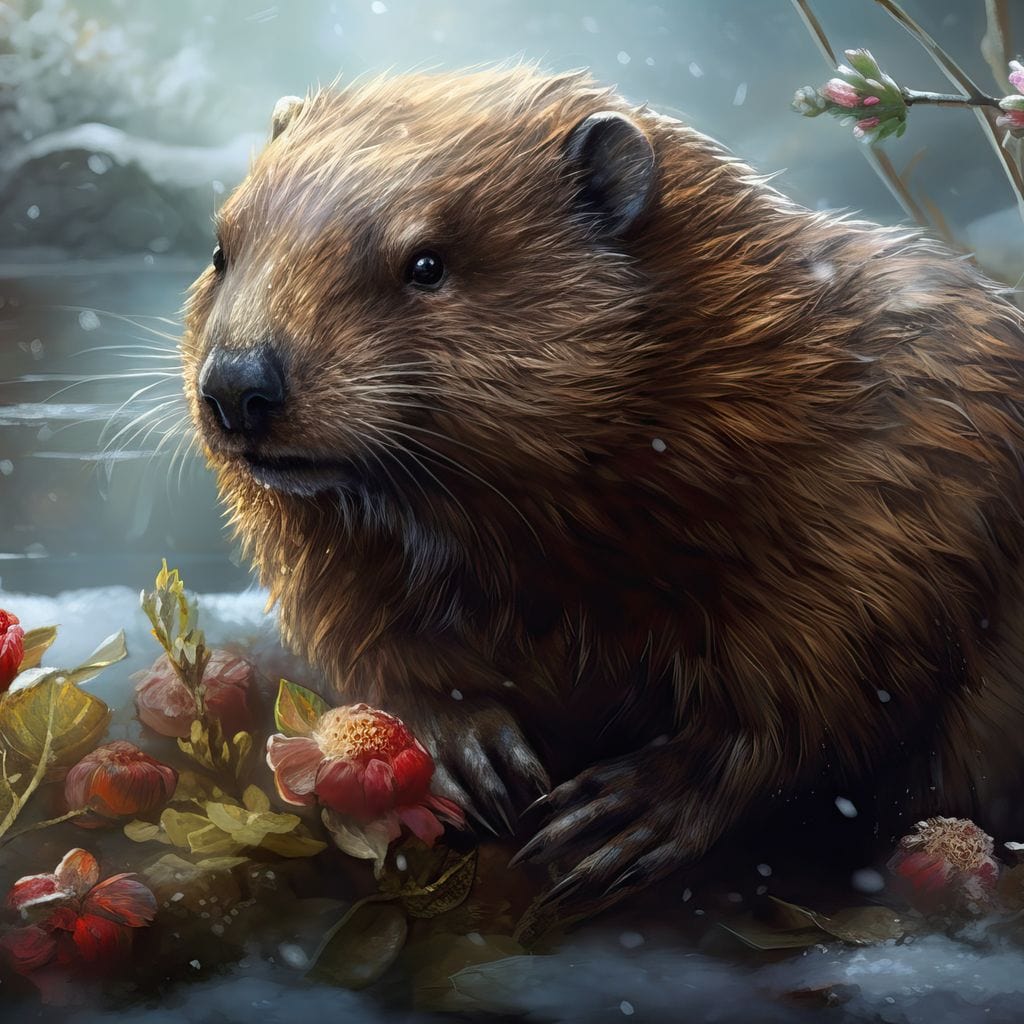 Winter Beaver Canvas Wall Art