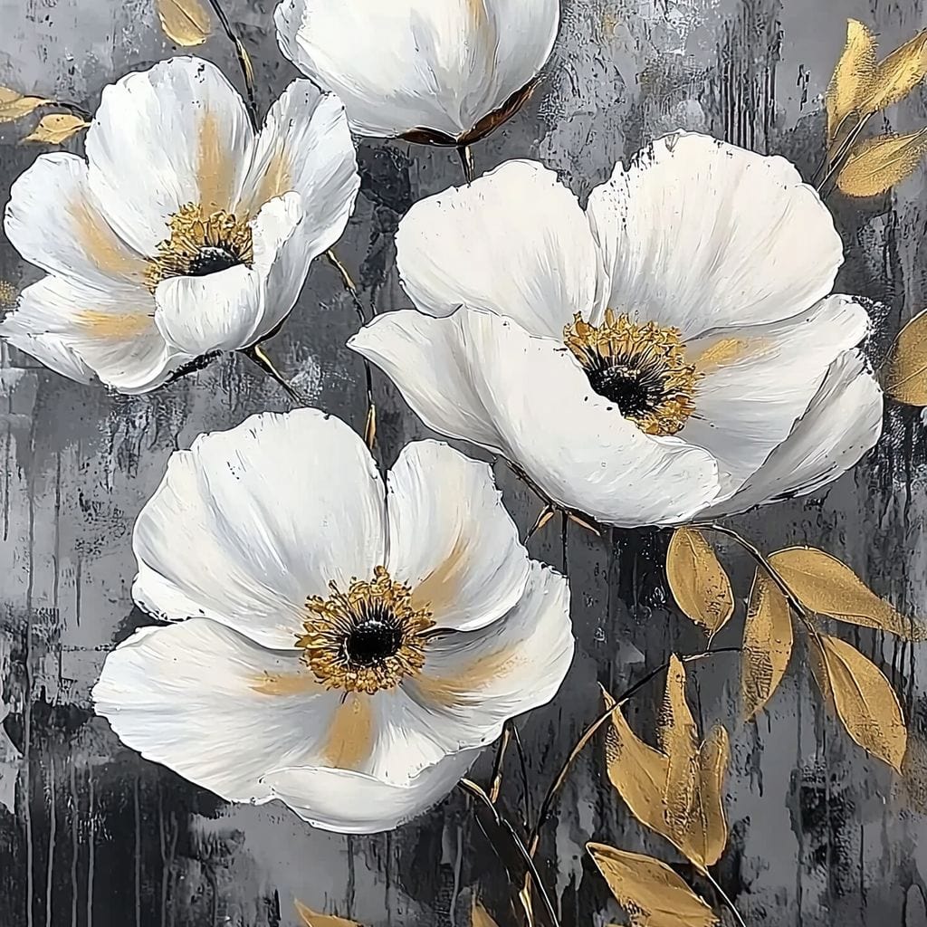Golden Petal Harmony Blooms Canvas Wall Art