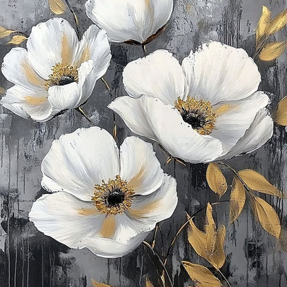 Golden Petal Harmony Blooms Canvas Wall Art