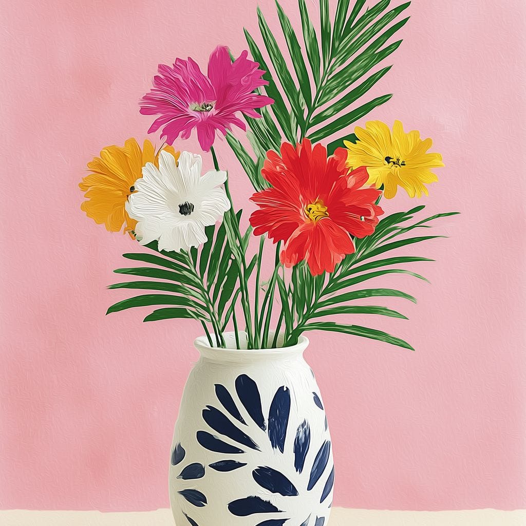 Pink Vase Garden Bouquet Canvas Wall Art