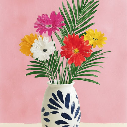 Pink Vase Garden Bouquet Canvas Wall Art