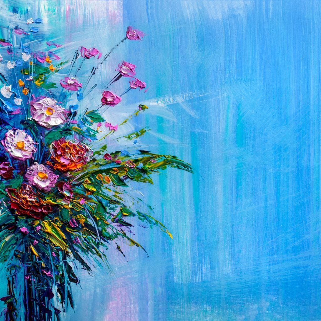 Bouquet of Flowers on Blue Background Canvas Wall Art