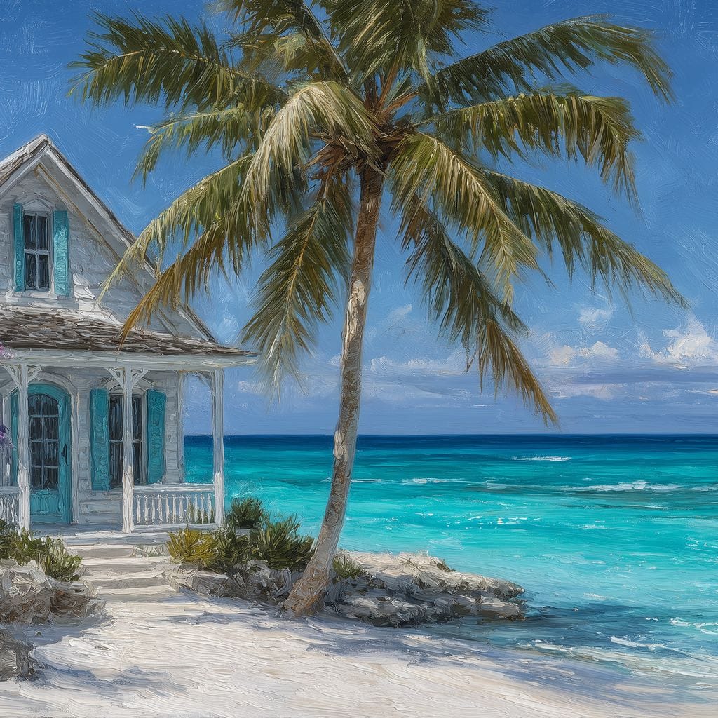 Palm Cottage Ocean Breeze View Canvas Wall Art