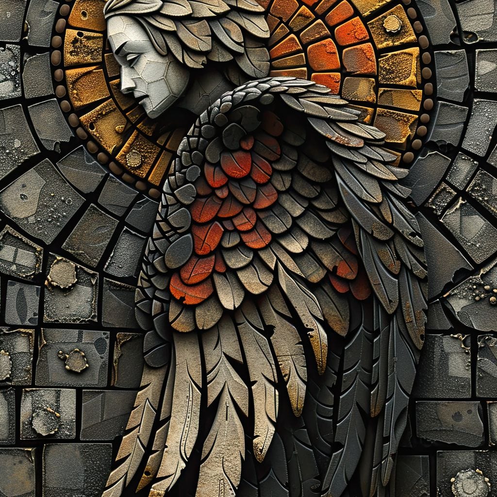 Ethereal Angel Guardian Mosaic Canvas Wall Art