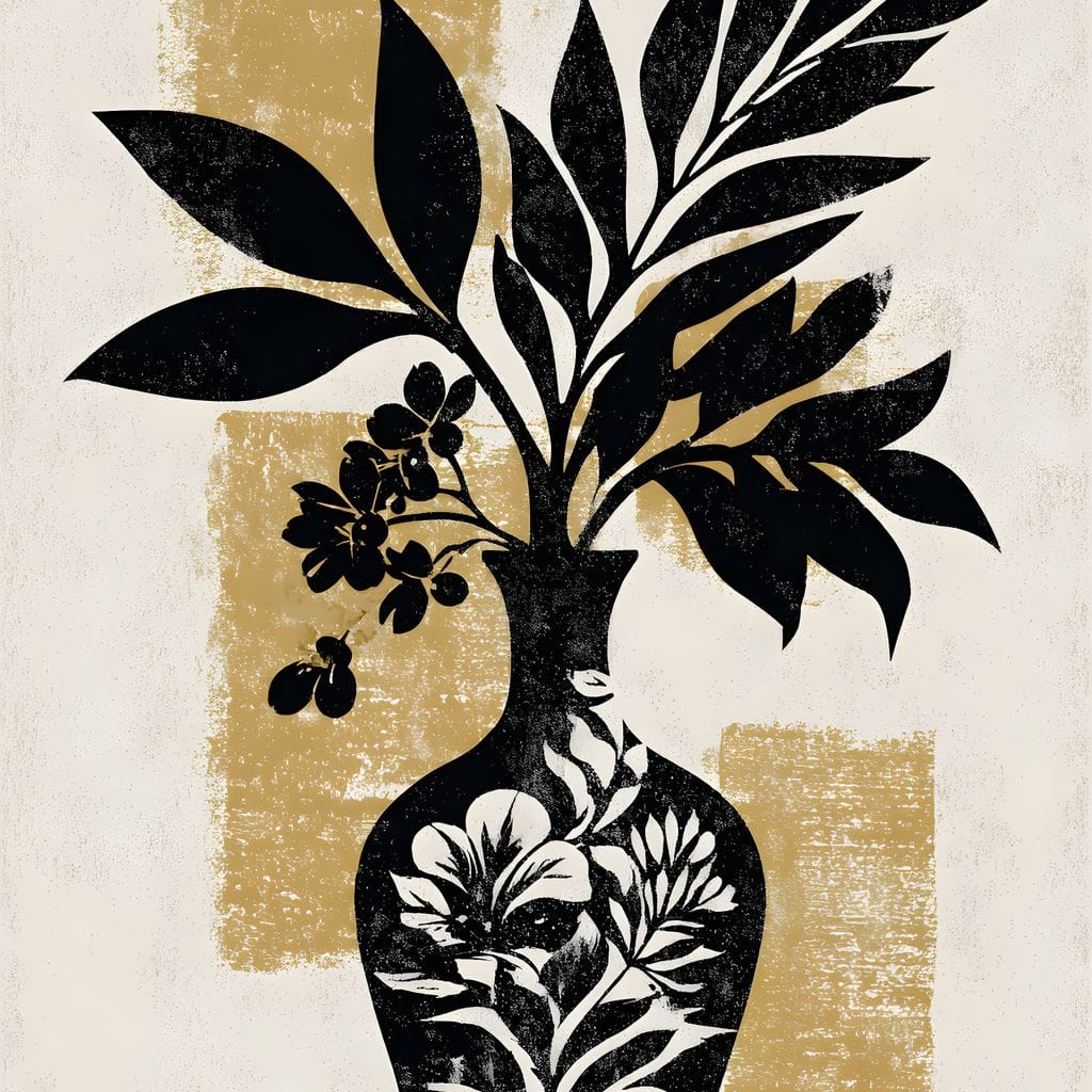 Botanical Vase Silhouette Gold Canvas Wall Art