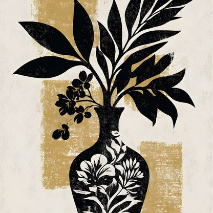 Botanical Vase Silhouette Gold Canvas Wall Art
