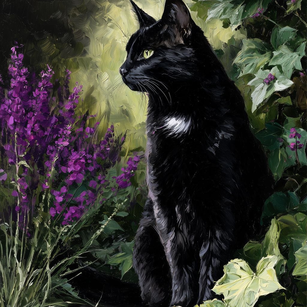 Black Cat Garden Sentinel Canvas Wall Art