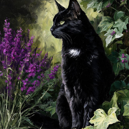 Black Cat Garden Sentinel Canvas Wall Art