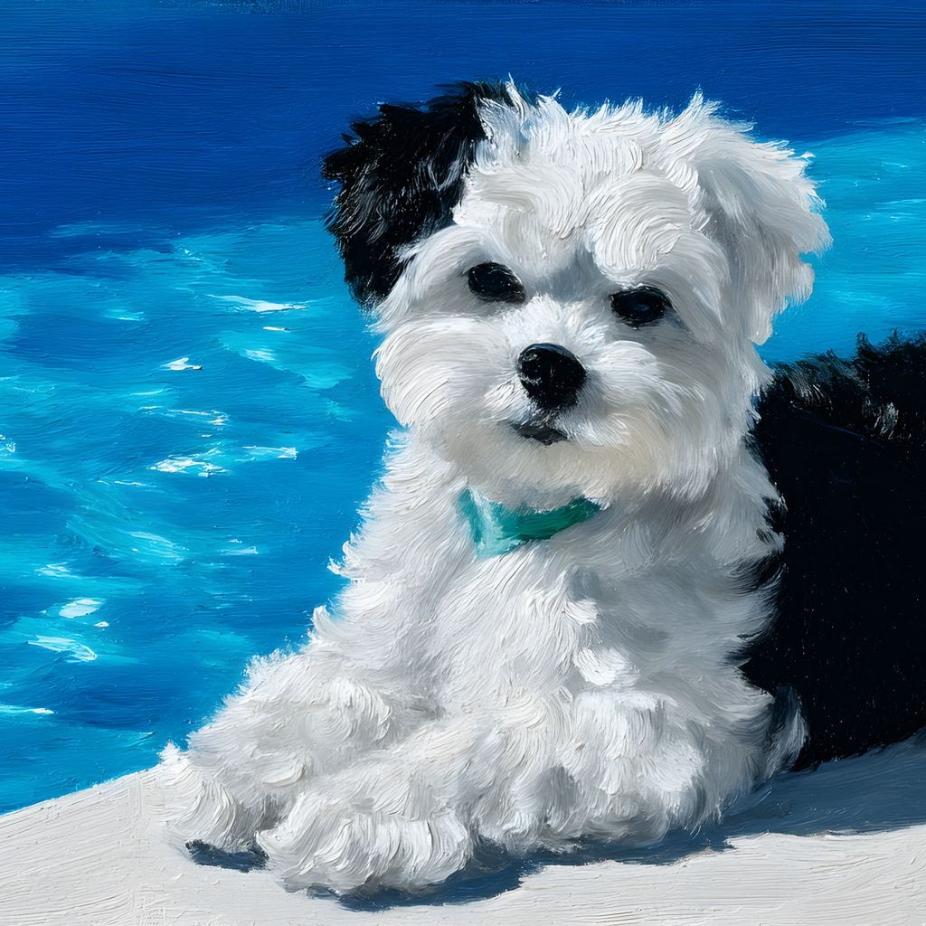 Puppy Relaxation by the Pool Canvas Wall Art