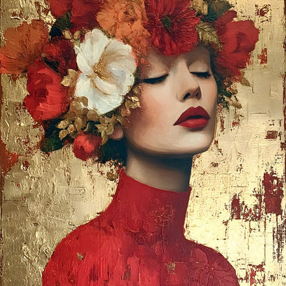 Golden Petal Crowned Reverie Canvas Wall Art