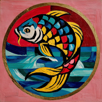 Colorful Koi Fish Mosaic Wave Canvas Wall Art