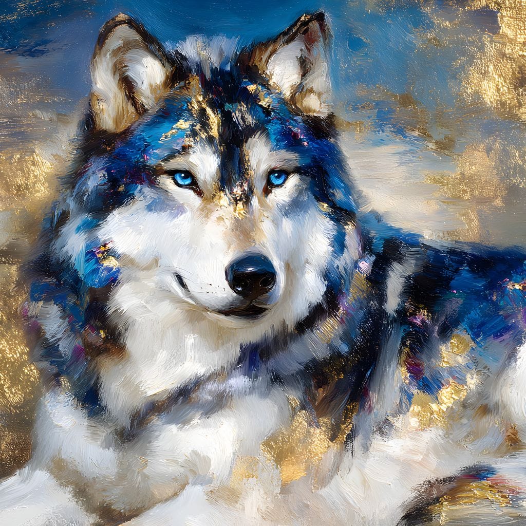 Sapphire Wolf Gold Radiance Canvas Wall Art